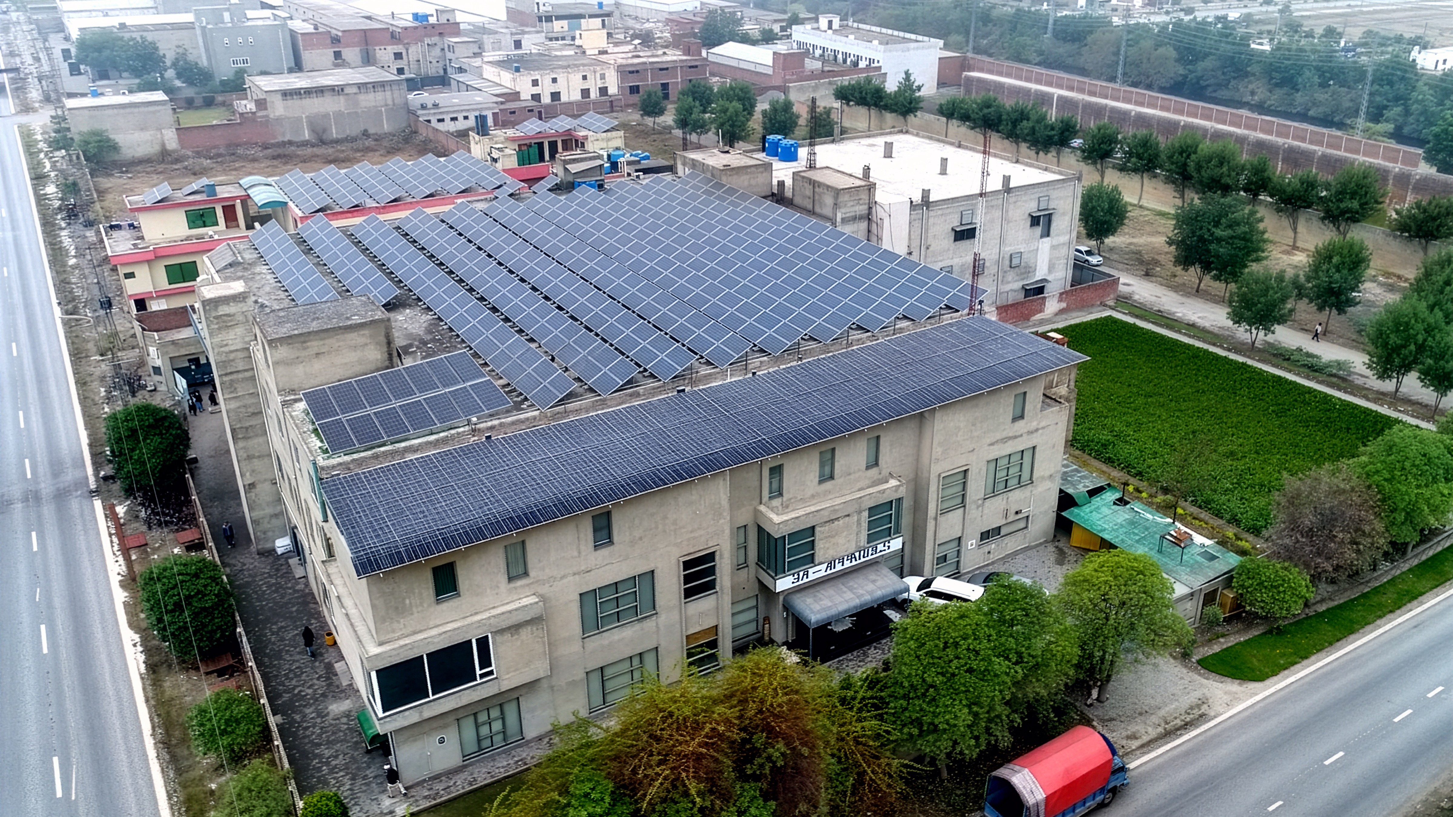 3A APPARELS Factory - Aerial view with solar panels